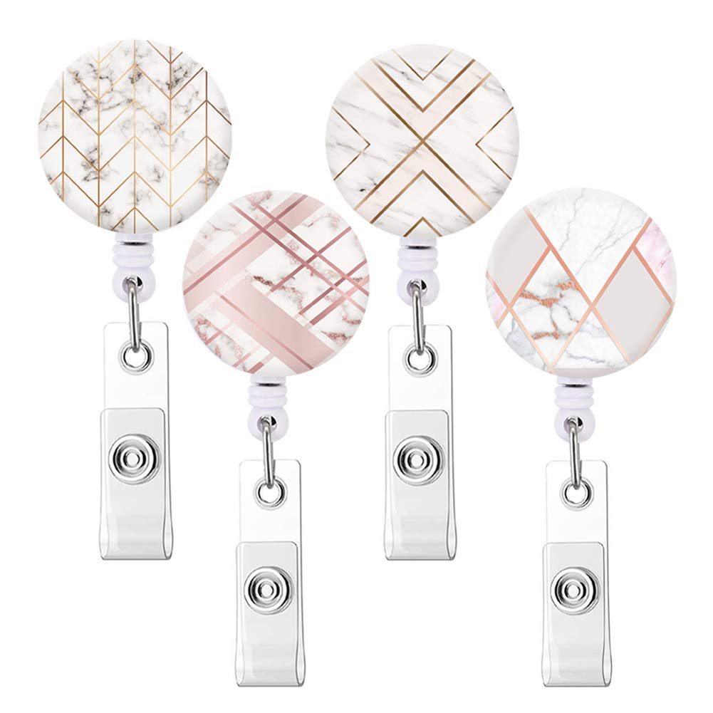 Retractable Badge Holders, Cute Nursing Badge Reel, Badge Clip Id Card Holders (4Pack Liner Marble)