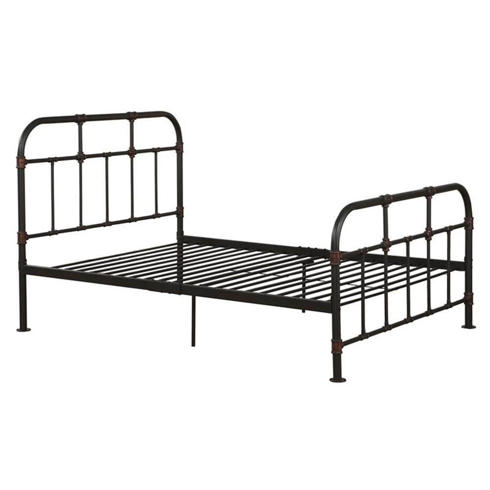 Acme Nicipolis Full Spindle Bed with Metal Frame in Sandy Gray