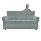 Znsayotx Luxury Velvet Couch Cover 4 Piece Stretch Sofa Covers For 3 Cushion Couch Thick Soft Spandex Sofa Slipcover Living Room Anti Slip Dogs Furniture Protector (Light Grey), 71'-91'(3 Cushions)