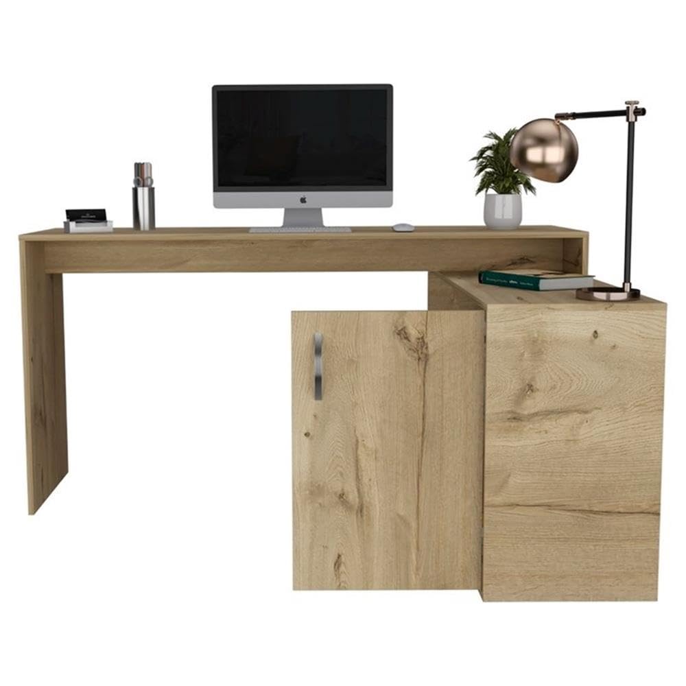 TUHOME Axis L-Shaped Desk Engineered Wood Desks in Beige