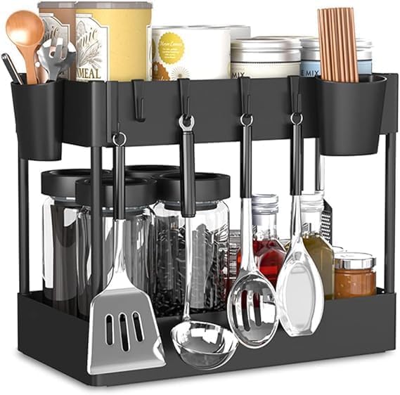 Kruvad 2Tier Kitchen Organizer MultiPurpose Under Sink Cabinet Basket Plastic Under Sink Storage Bathroom Kitchen Restroom Cup