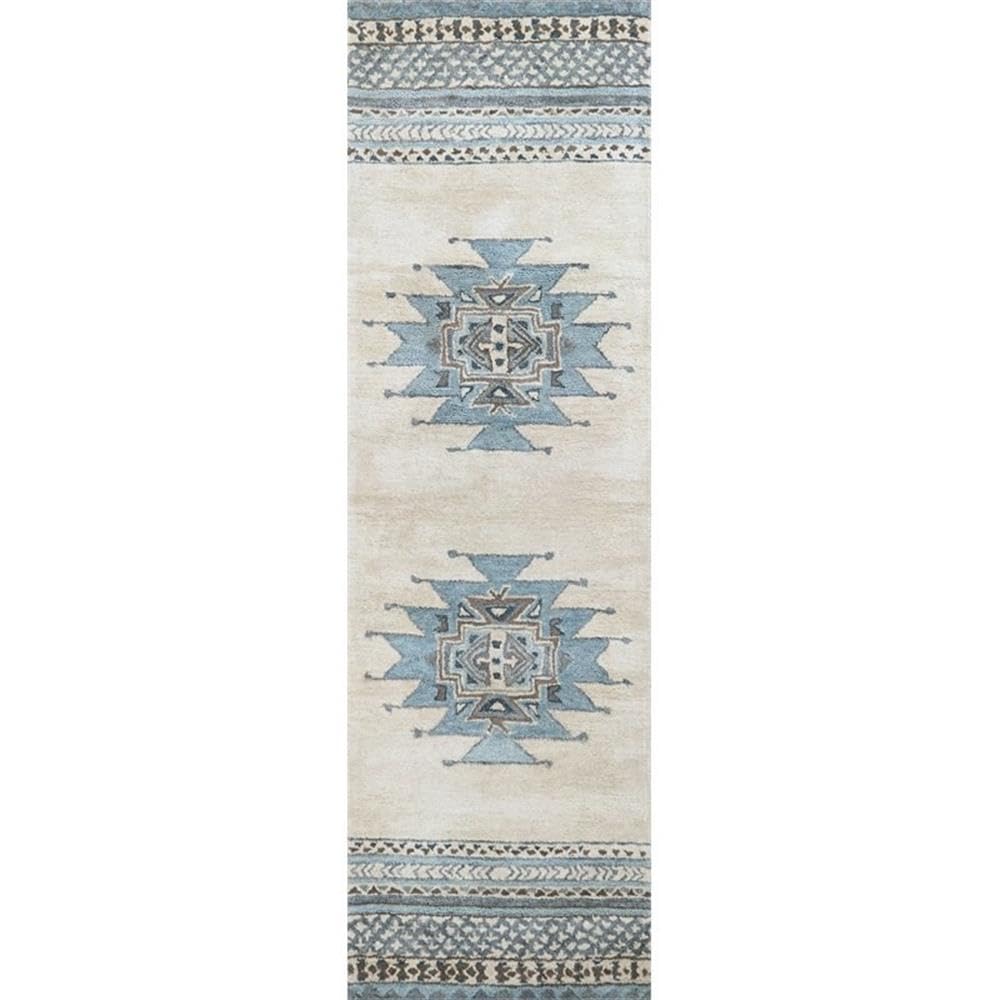 Rizzy Home Alora Decor Ryder 2'6" X 8' Southwest/Tribal Blue/Ivory Hand-Tufted Rug