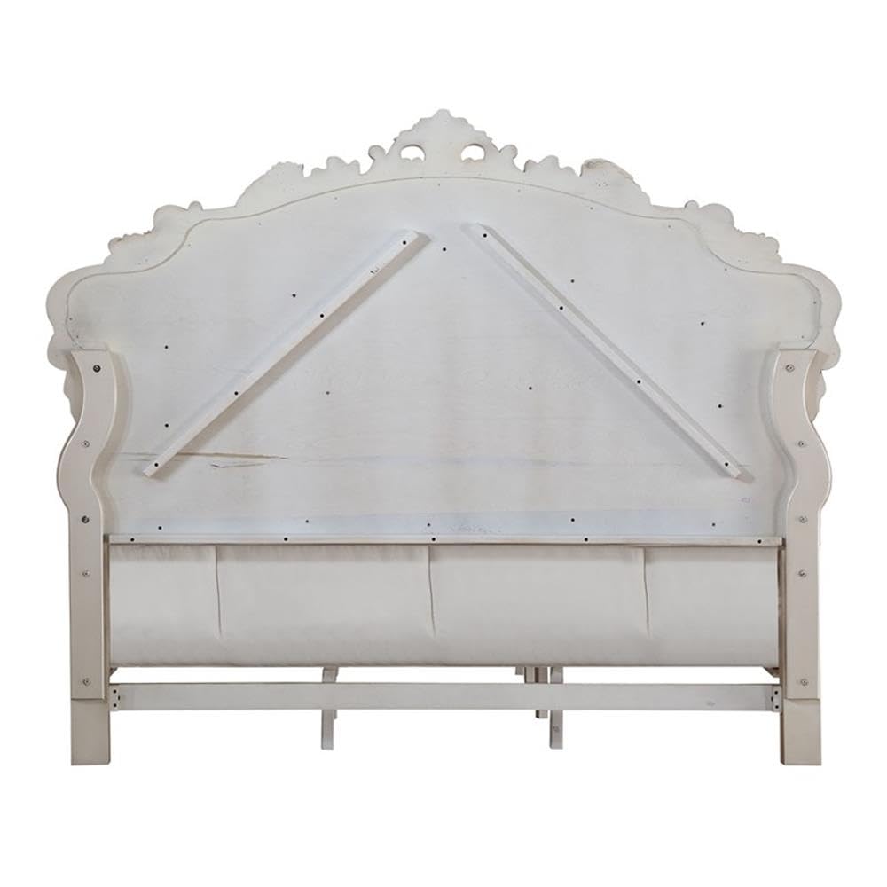 Acme Gorsedd Tufted Queen Panel Bed in Cream Fabric and Golden Ivory