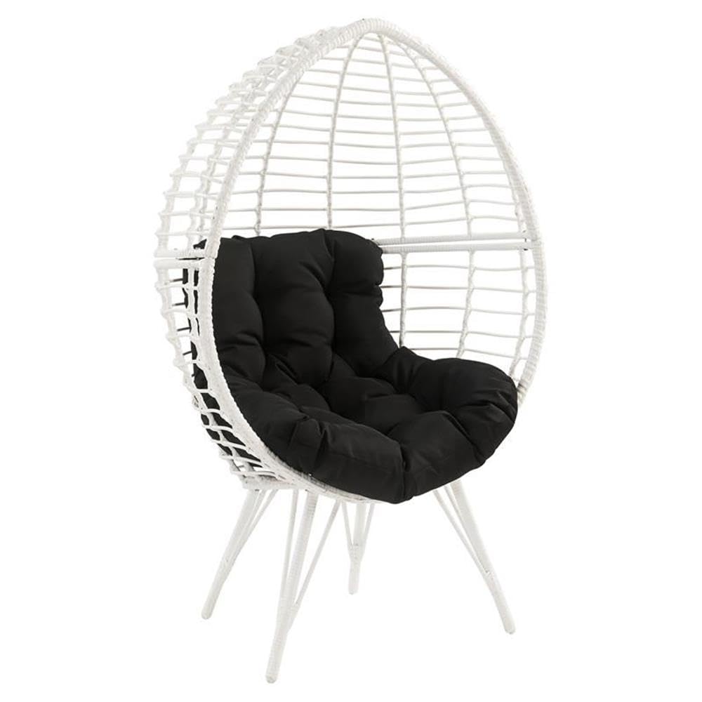 Acme Galzed Wicker Teardrop Patio Lounge Chair in Black and White
