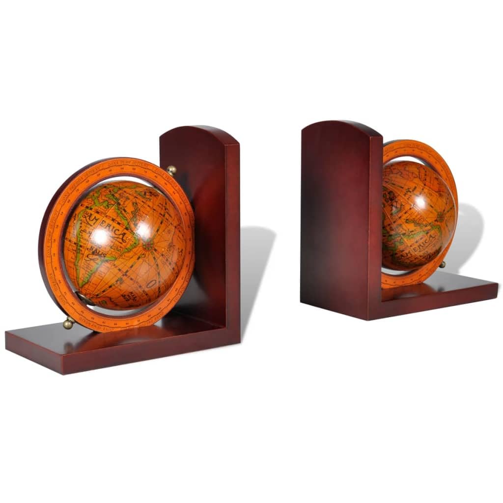 Vidaxl Bookstand World Map Globe Bookend Classic A Pair