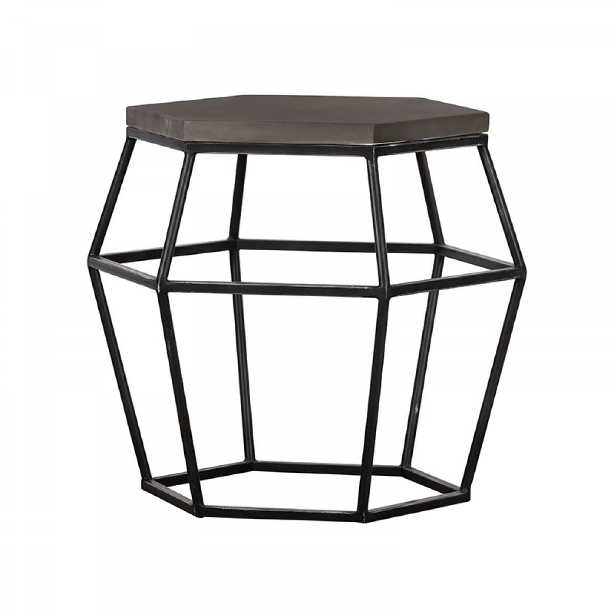 HomeRoots Grey Modern Gray Concrete and Black Metal Hexagonal End Table