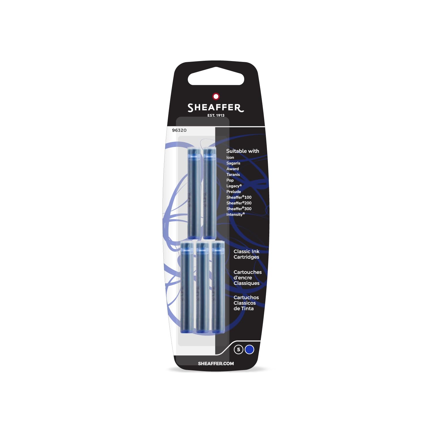 Sheaffer Skrip Fountain Pen Classic Ink Cartridge - Deluxe Blue (Five Per Card)