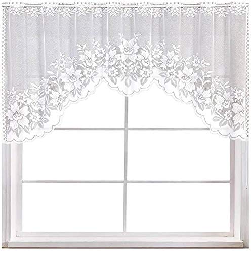 WUBODTI White Lace Swag Curtains for Kitchen, Sheer Floral Embroidery Window Valances Hollow Knitted Home Decor Lace Valance Cur