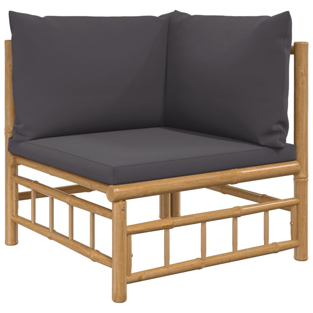 vidaXL 7 Piece Patio Lounge Set with Soft Dark Gray Cushions, Bamboo, Outdoor Furniture with Practical Table, Comfortable Cushioned Seats, Flexible Configurations