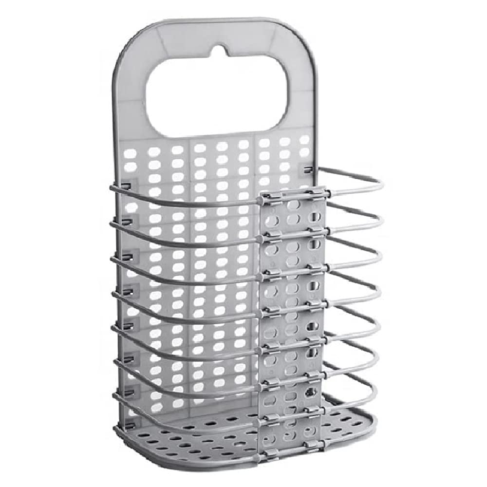 SKAIV Set of 1 Wall Mount Foldable Hanging Plastic Laundry Hamper Bin Bathroom Basket Organization (Grey)