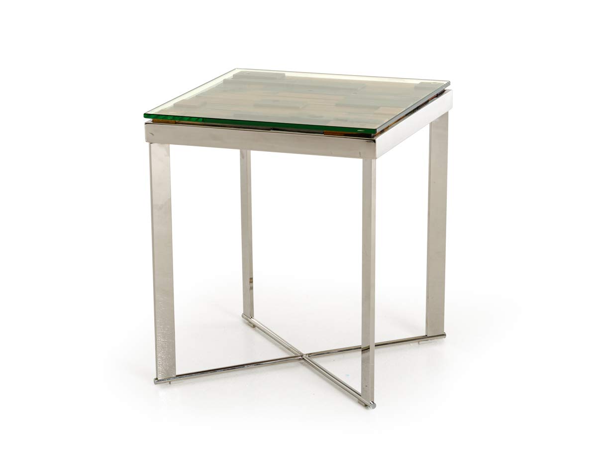 HomeRoots 22' Wood and Glass Mosaic Top End Table with Steel Legs