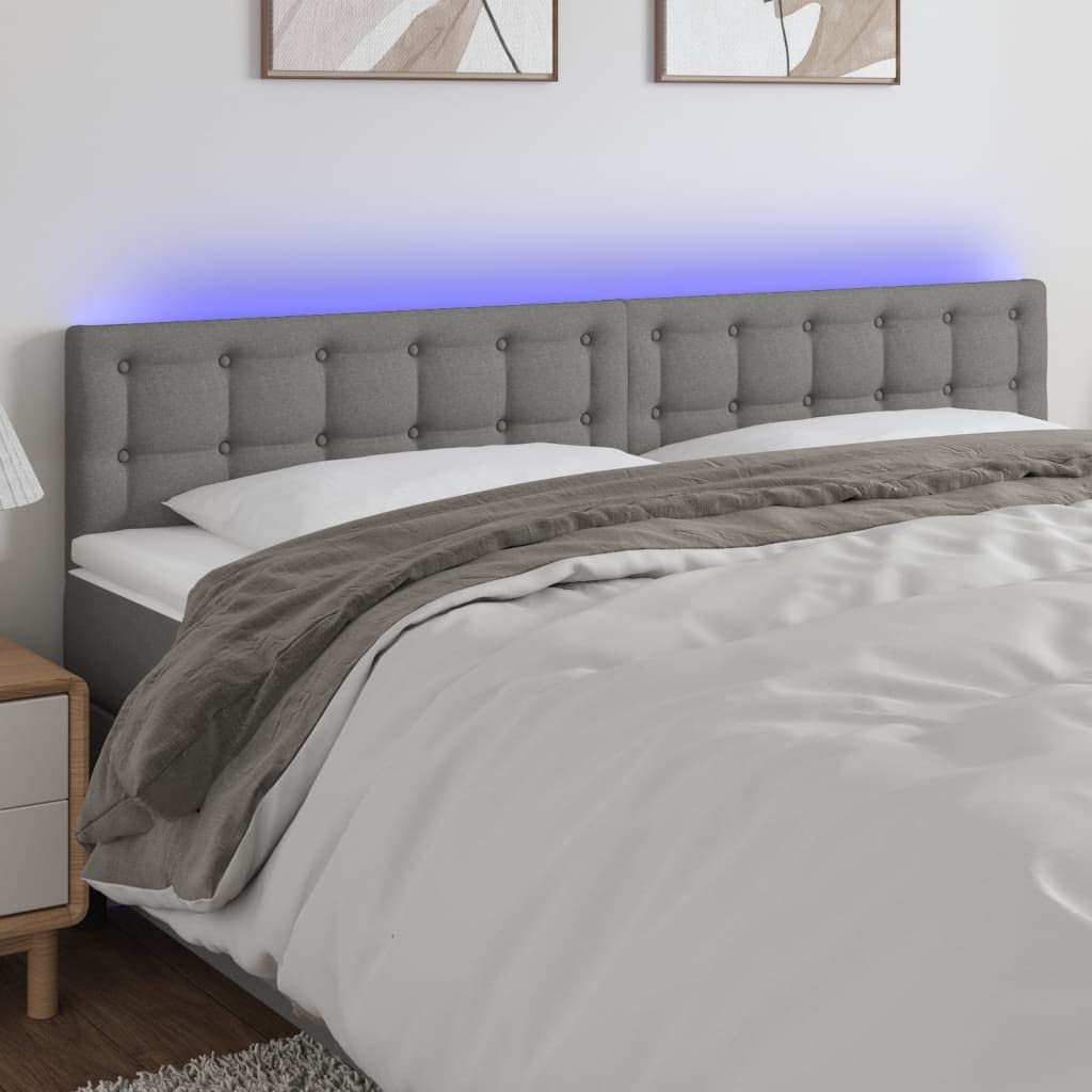 vidaXL LED headboard – Stylish, Dark Gray, 63"x2"x30.7"/34.6", Made of Fabric, Engineered Wood and Solid Larch Wood