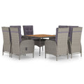 vidaXL Solid Acacia Wood Patio Dining Set 9 Piece Garden Outdoor Lawn Terrace Wooden Seat Seating Sitting Dinner Chair Furniture Poly Rattan Gray