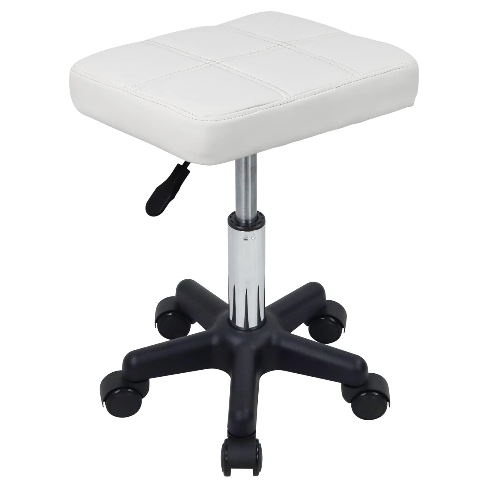 FURWOO Rectangle Rolling Stool with Wheels Height Adjustable Swivel Stool Chair for Spa Salon Massage White