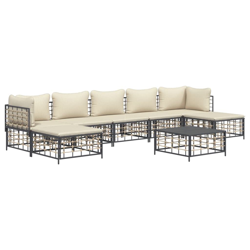 vidaXL 8 Piece Patio Lounge Set - Anthracite/Beige Poly Rattan & Steel Outdoor Furniture - Weather-Resistant, Comfortable, Modul