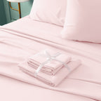 Bysure 4 Pieces Bed Sheets Set(Twin, Light Pink) - Super Soft 1800 Thread Count 100% Microfiber Sheets With Deep Pockets, Wrinkl