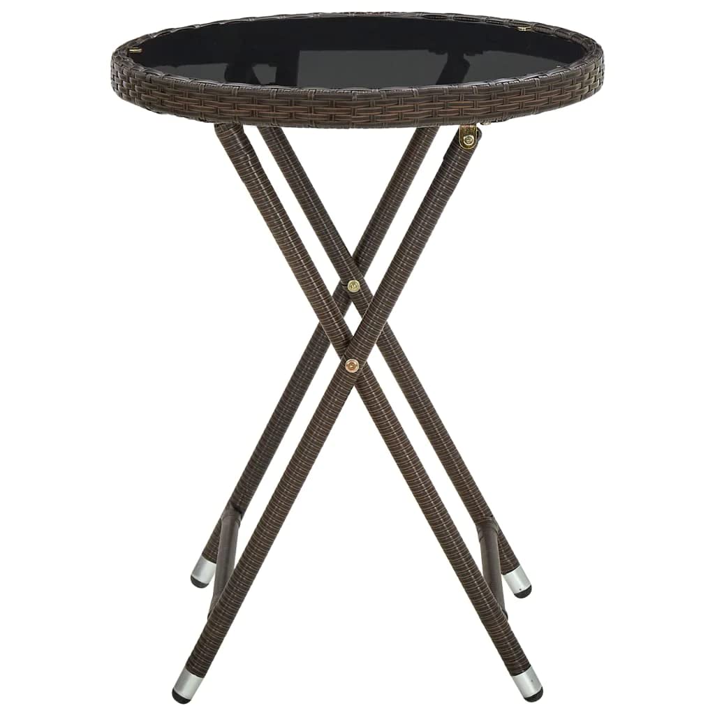 vidaXL Tea Table Garden Outdoor Home Indoor Balcony with UV Protection Coffee Tea Table Furniture Brown Poly Rattan and Tempered Glass