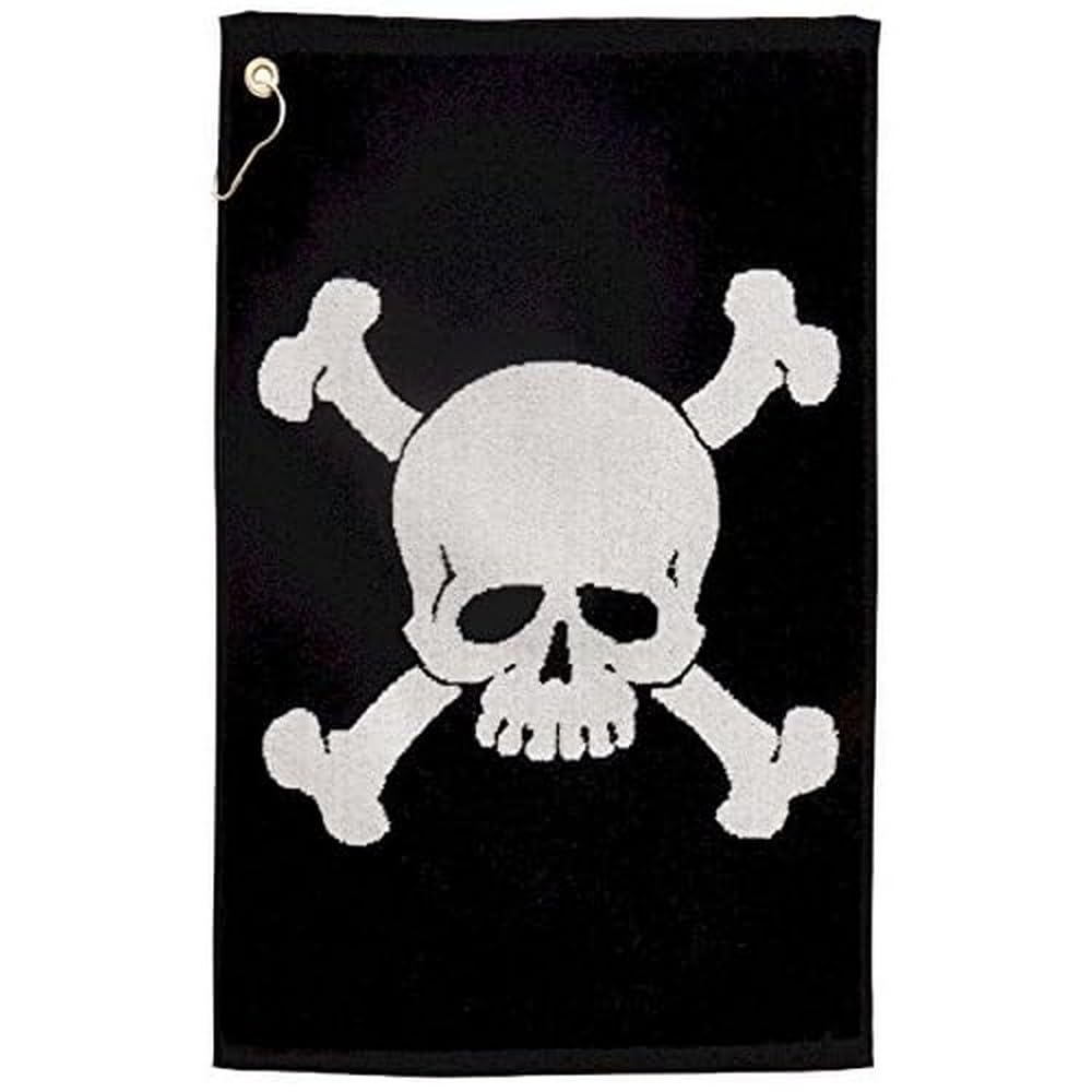 JP Lann Golf Skull and Bones Golf Towel, Black/White with Skull and Bones Design, 16 x 24-Inch