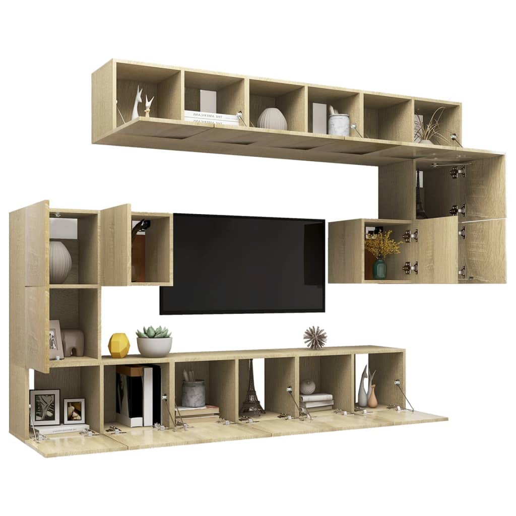 vidaXL TV Cabinet Set 10 Piece Home Indoor Living Room Hanging Wall-Mounted Stereo Plasma HiFi Cabinet TV Unit Furniture Sonoma Oak Engineered Wood