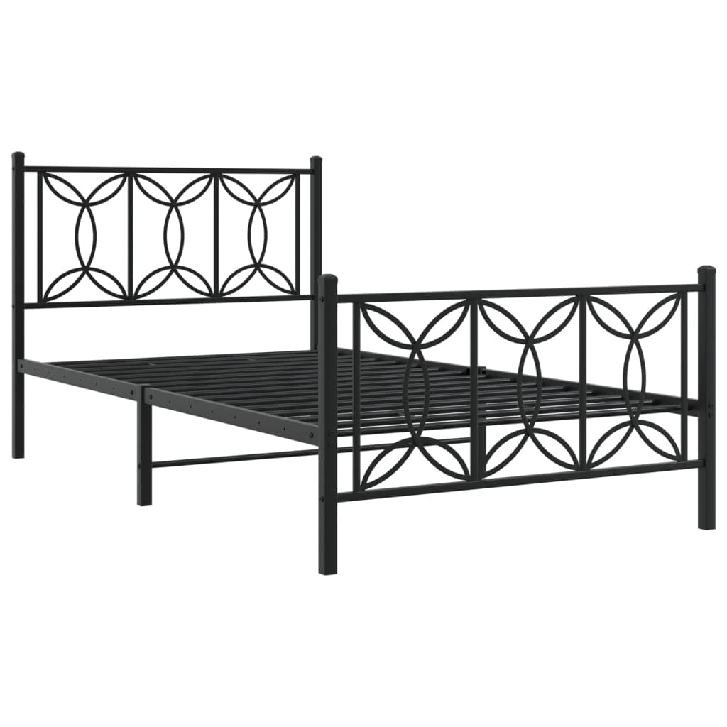vidaXL Metal Bed Frame with Headboard/Footboard - Black, Single Bed, 81.5"x41.3"x35.4", Steel Slats & Legs, Under-Bed Storage