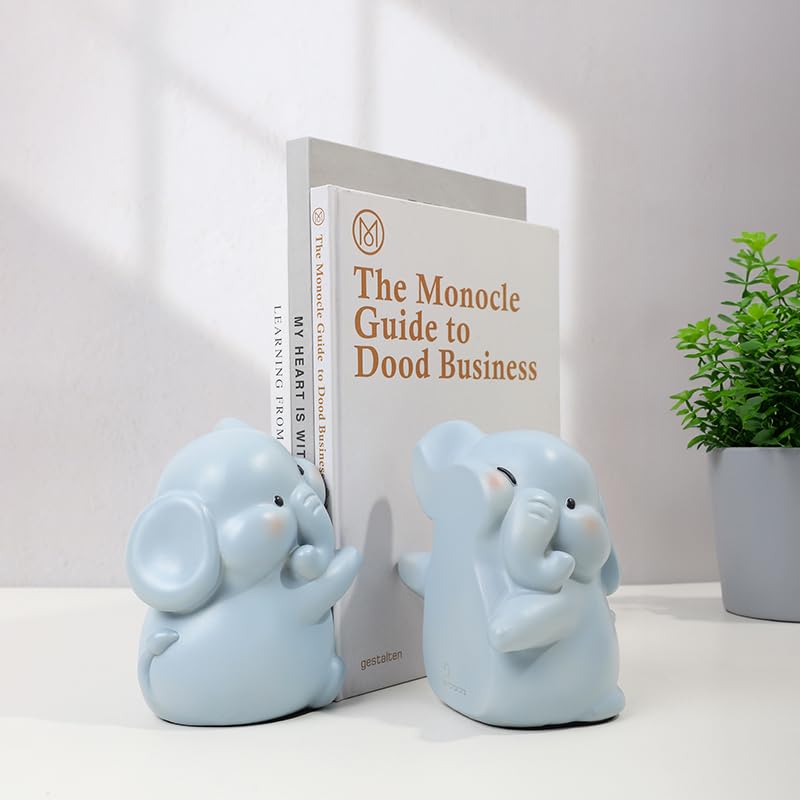 Cute Hug Elephants Decorative Bookends, Unique Book Ends To Hold Books Creative Resin Book Holder Stopper For Home Office Desk B