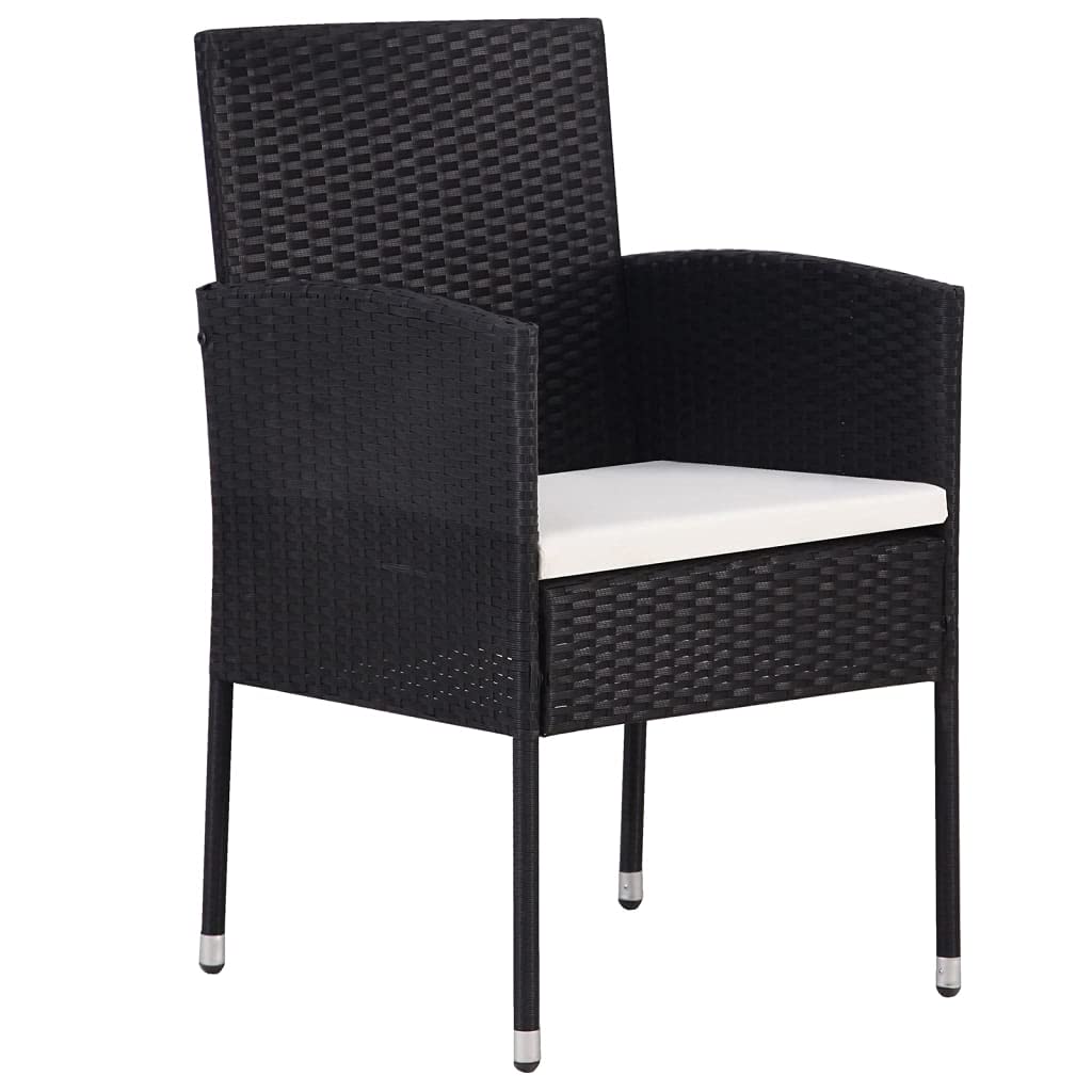 vidaXL 7-Piece Patio Dining Set - Black PE Rattan Chairs, Cream Cushions, Glass Tabletop, Outdoor/Indoor Use for Garden, Terrace, and Balcony