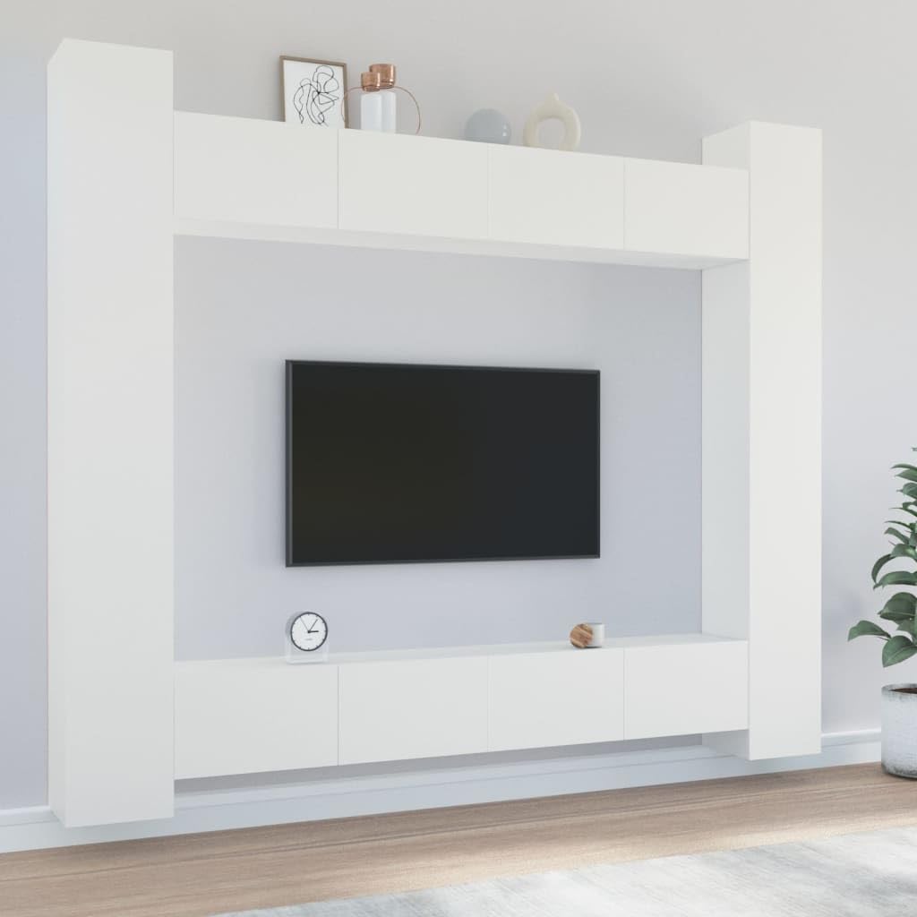 vidaXL TV Cabinet Set 8 Piece Home Bedroom Living Room Entertainment Center Console HiFi Cabinet TV Stand Media Unit Furniture White Engineered Wood