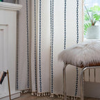 Sutuo Home Boho Curtains 84 Inches For Bedroom Living Room, Semi Blackout Farmhouse Vintage Tassels Window Treatment Bohemian Embroidery Drape, Rod Pocket 1 Panel 52' W X 84' L, White And Navy Blue