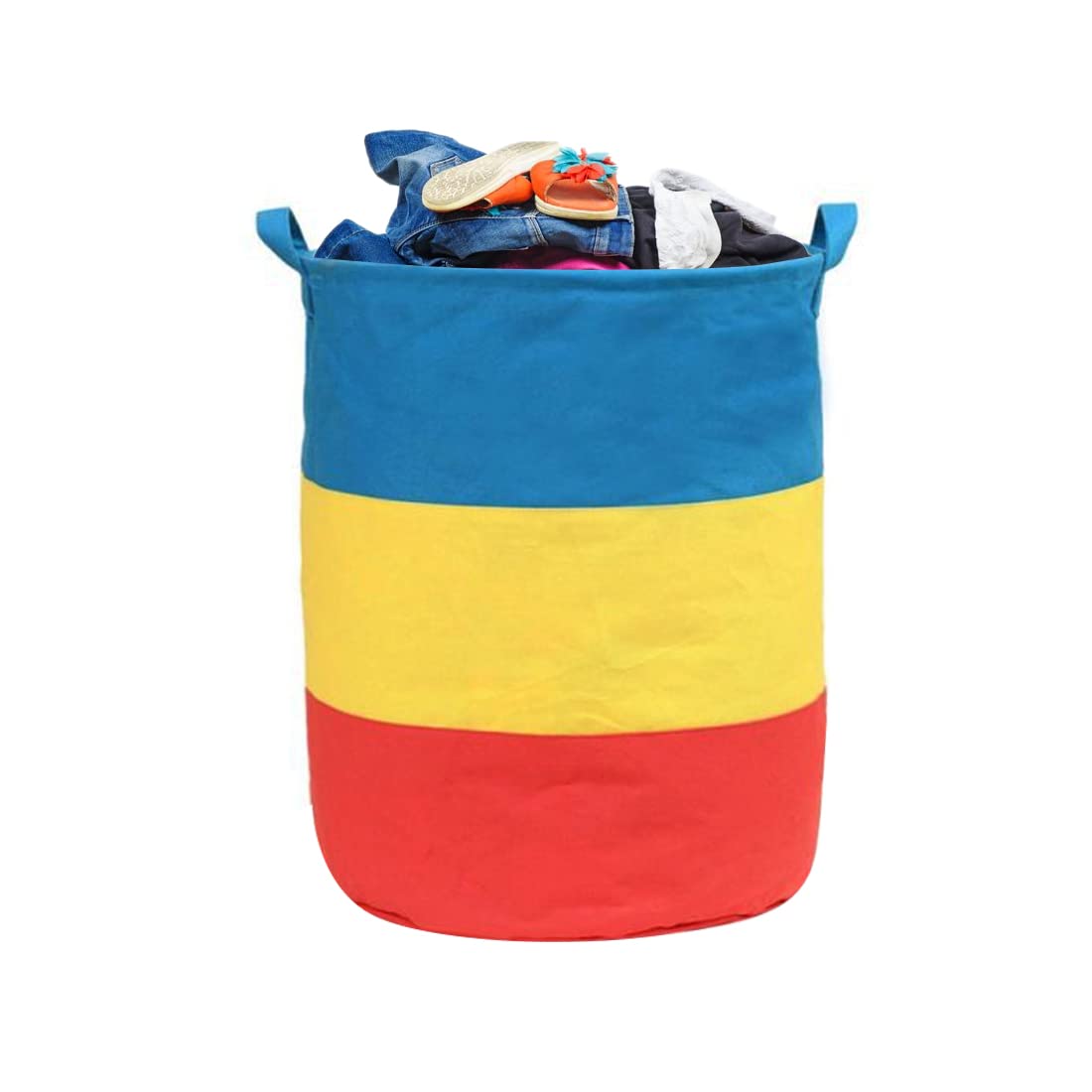 PrettyKrafts 45L Non Woven Printed Round Foldable Large Laundry Bag/Basket With Lid & Handles, Freestanding Clothes Storage Orga