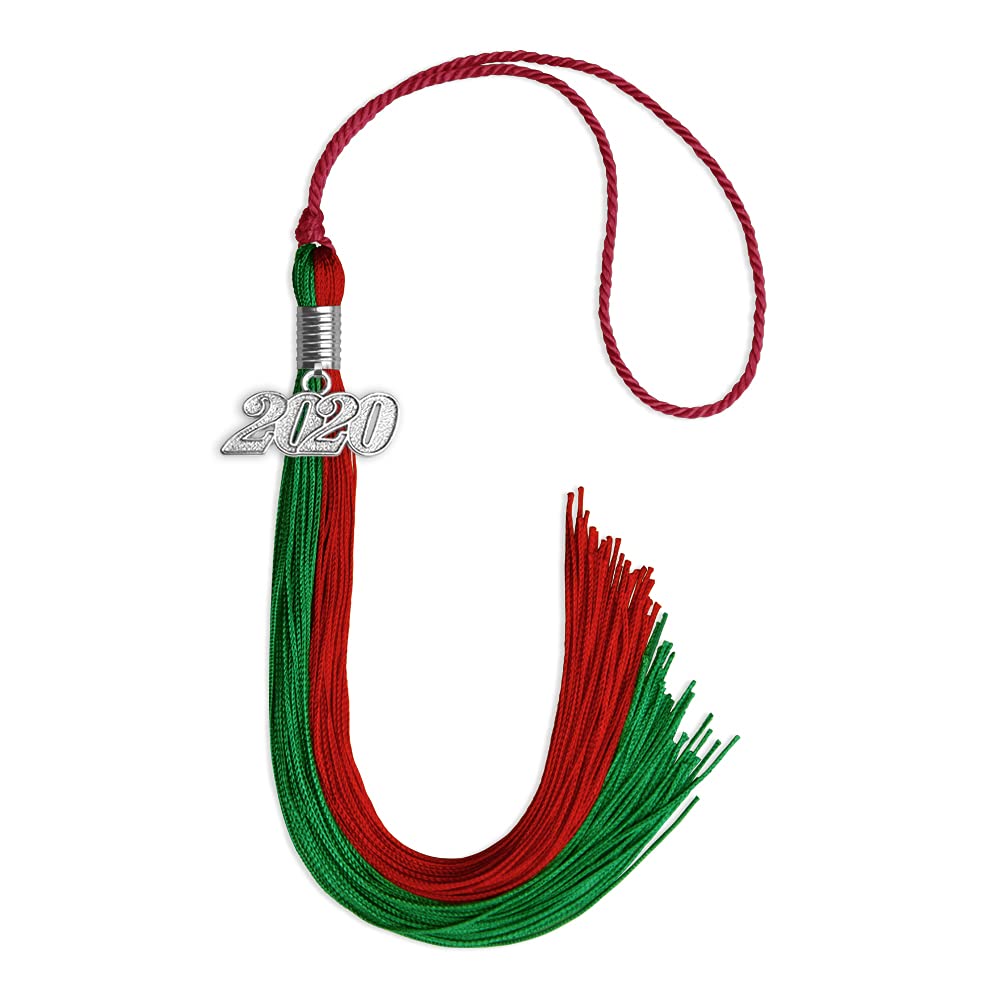 Endea Graduation Double Color Tassel with Silver Date Drop (Green/Red, 2020)
