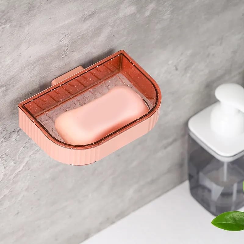 Gra8 Self Adhesive Leak Proof Dish Soap Organizer Rack Soap Box Holder Self Draining Wall Mounted Soap Bar Holder for Bathroom,