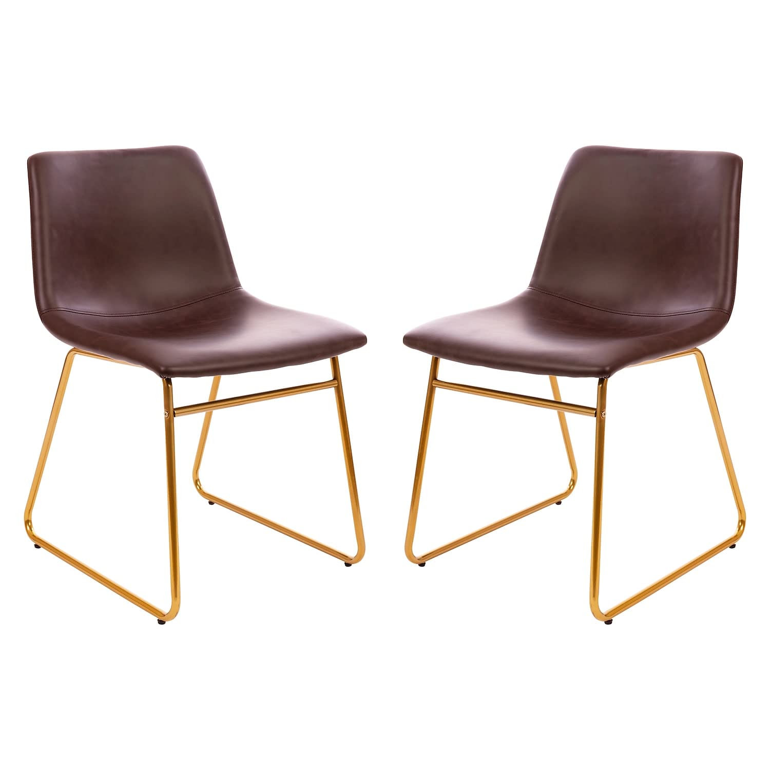 Flash Furniture Butler 18 Inch Commercial Grade LeatherSoft Dining Table Height Chair, Mid-Back Gold Sled Base with Dark Brown L