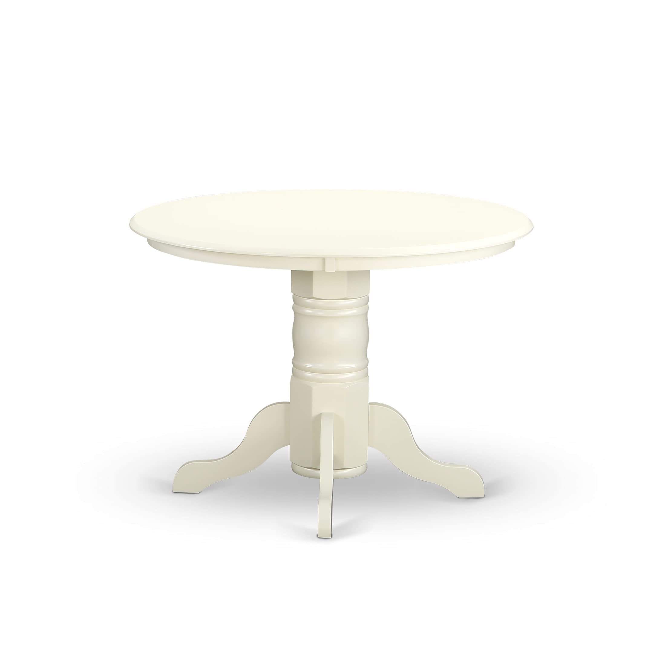 East West Furniture SHLG3-LWH-W 3 Piece Modern Dining Table Set Contains a Round Kitchen Table with Pedestal and 2 Dining Chairs, 42x42 Inch, Linen White