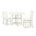 East West Furniture SUNO3-LWH-W 3 Piece Room Furniture Set Contains a Round Kitchen Table with Dropleaf & Shelves and 2 Dining C