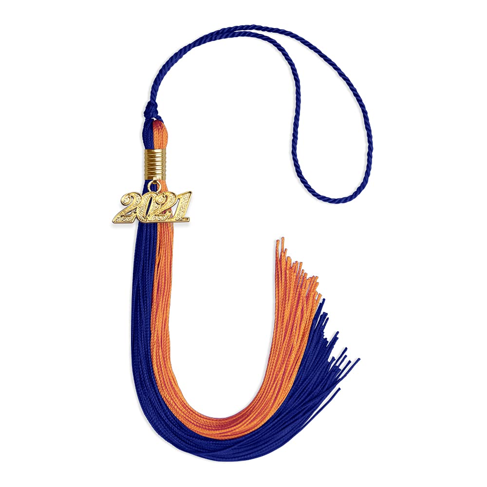 Endea Graduation Double Color Tassel with Gold Date Drop (Royal Blue/Orange, 2021)