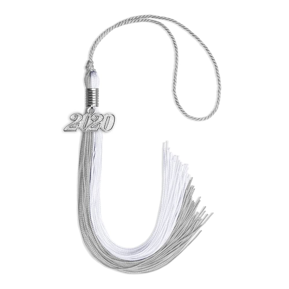 Endea Graduation Double Color Tassel with Silver Date Drop (Grey/White, 2020)