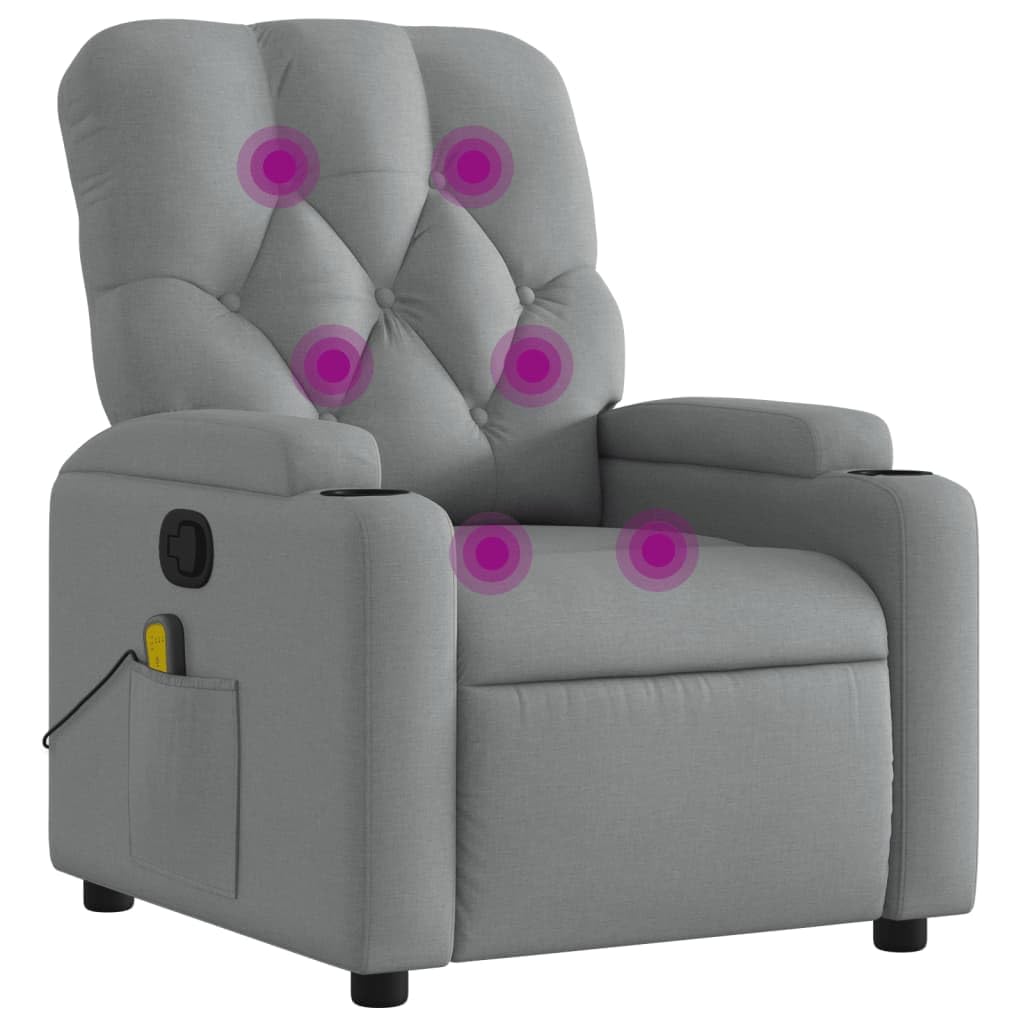 vidaXL Fabric Massage Recliner Chair for Living Room, Home Theater, 6-Point Vibration Massage, Adjustable Back & Footrest, Cup Holders, Light Gray