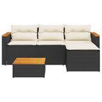 vidaXL 3-Piece Black Poly Rattan Patio Sofa Set with Acacia Wood Table - Outdoor Lounge Furniture with Cushions - Modular Garden Seating for Backyard, Terrace, Deck