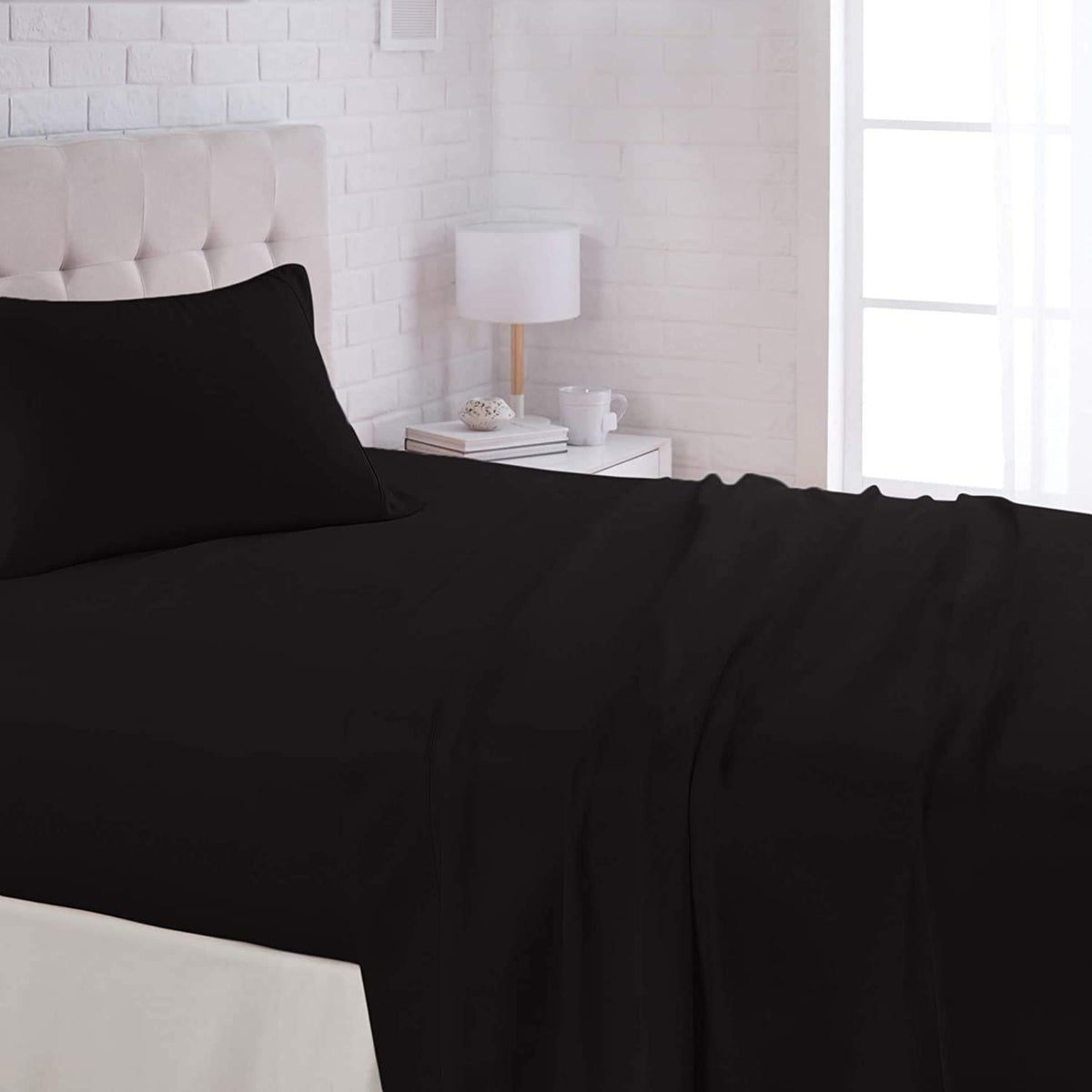 Divine Homes Set of 1 Pc Solid Color Single Microfiber Bedsheet with 1 Pc Pillow Cover  Jet Black Solid, 60x90 inches