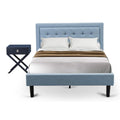 East West Furniture FN11F-1HA15 2-Piece Fannin Full Size Bedroom Set with 1 Wood Bed Frame and a Mid Century Modern Nightstand - Reliable and Durable Manufacturing - Denim Blue Linen Fabric