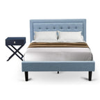 East West Furniture FN11F-1HA15 2-Piece Fannin Full Size Bedroom Set with 1 Wood Bed Frame and a Mid Century Modern Nightstand - Reliable and Durable Manufacturing - Denim Blue Linen Fabric