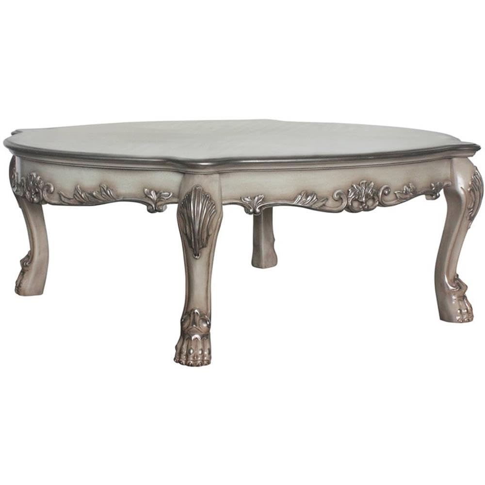 Acme Dresden Round Wooden Coffee Table in Vintage Bone White