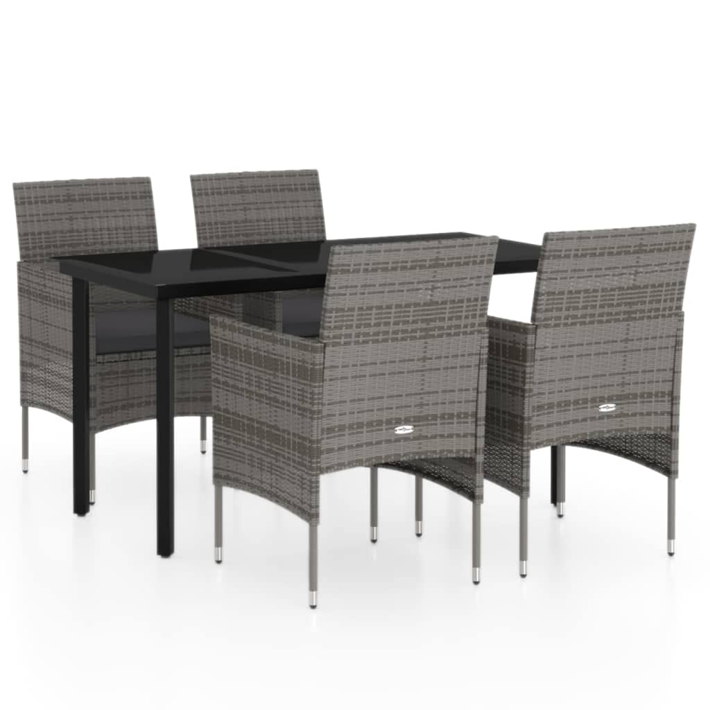 vidaXL Patio Dining Set 5 Piece with Cushions Garden Outdoor Lawn Yard Terrace Balcony Table and Chair Seat Seating Furniture Gray and Black