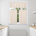 3Pc Set Solid Faux Silk Lined Blackout Rod Pocket Small Kitchen Window Curtain With Valance (K3) (Ivory)