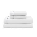 Tommy Hilfiger - Sheet Set, Cotton Percale Bedding with Matching Pillowcase, Crisp & Cool, Solid Design with Hem Stripe (White/N