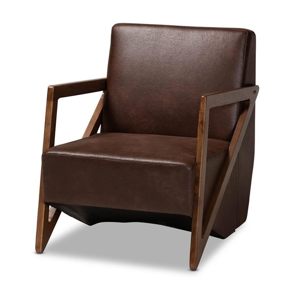 Baxton Studio Christa Midcentury Modern Transitional Dark Brown Faux Leather Effect Fabric Upholstered And Walnut Brown Finishe
