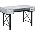 Acme Settea Wooden Top Computer Desk in Antique White and Black