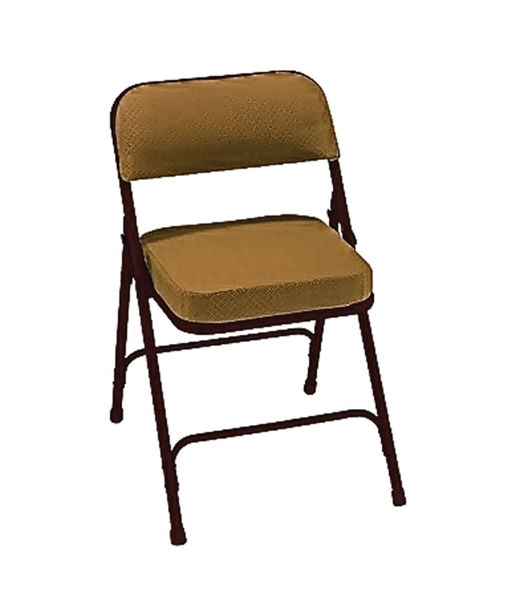 National Public Seating Home Office Decorative 2" Upholstered Seat Folding Chair Fabric Gold Pattern, FrameTextured Brown - 2 Pack