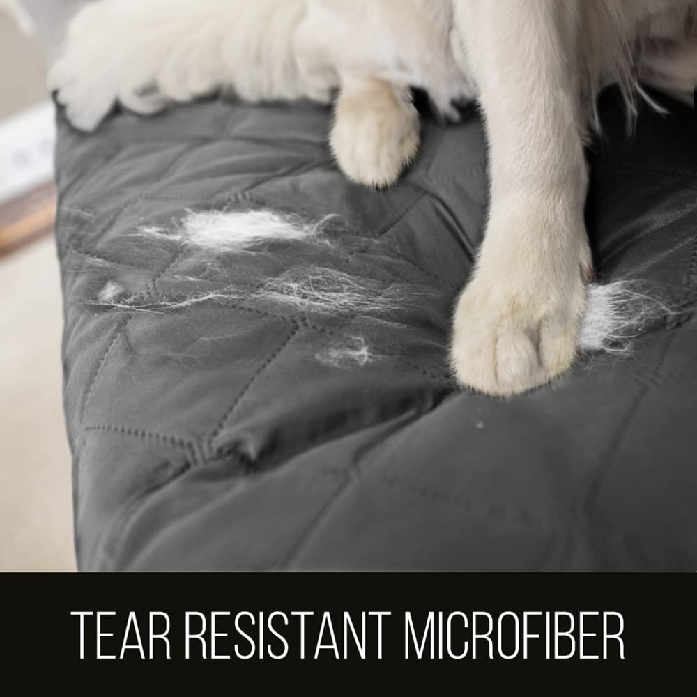 Sofa Shield Patented Couch Slip Cover, Large Cushion Protector, Reversible Stain And Dog Tear Resistant Slipcover, Quilted Microfiber 62” Seat, Washable Covers For Dogs Pets Kids, Charcoal
