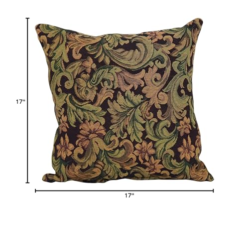 Blazing Needles 17-Inch Tapestry Throw Pillow, Brown Damask 2 Count